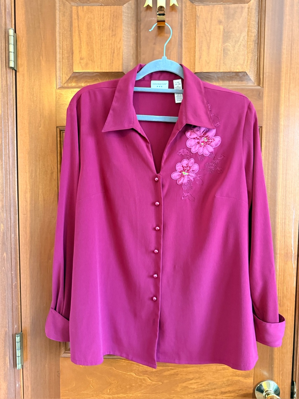 Covington Y2K Magenta Floral Embroidered Button Down Blouse L 14-16